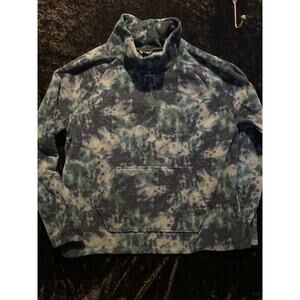 Eddie Bauer XL Tie Dye Fleece Mock Neck Pullover Blue Green Cozy Outdoor Cabin